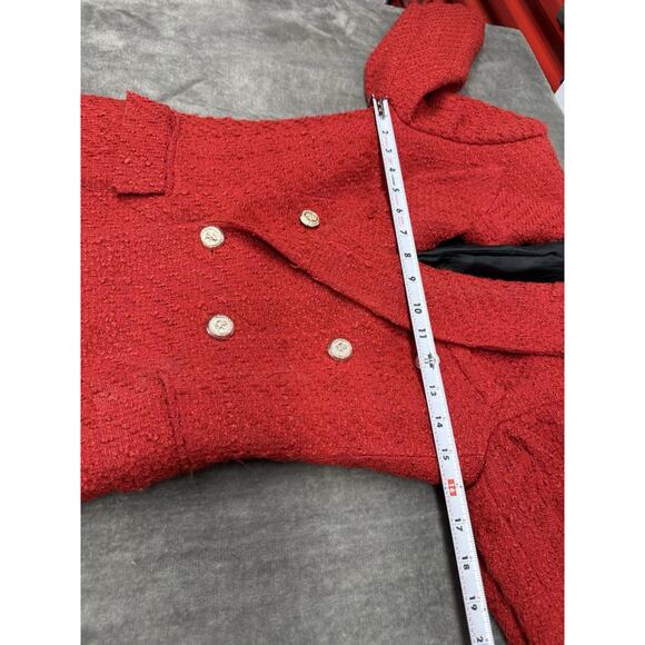 Zara Royal ASO Kate Middleton Textured Tweed Blazer Red Double Breasted sz Small - Picture 11 of 16
